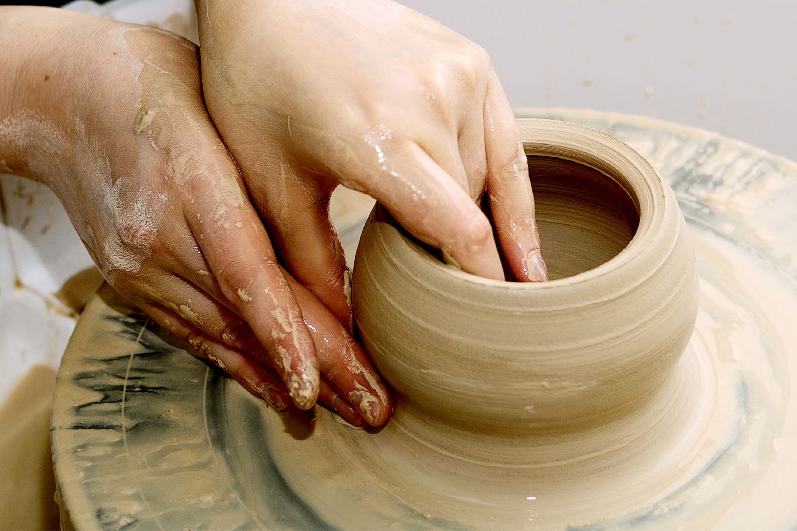 The pottery wheel set up at a private event